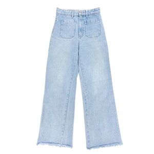 ROLLAS 70s High Rise Wide Leg Raw Hem Sailor Jeans Women’s 26 Light Wash Denim